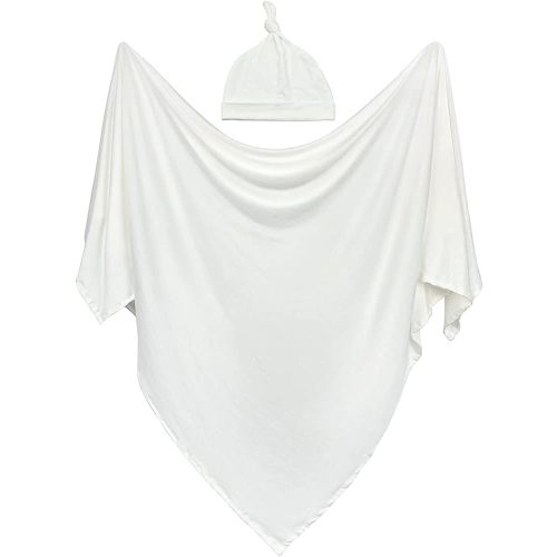 Owlowla Swaddle Blanket and Hat Set Newborn Swaddle Wrap Baby Receiving Blanket for Baby Boys Girls(Ivory)