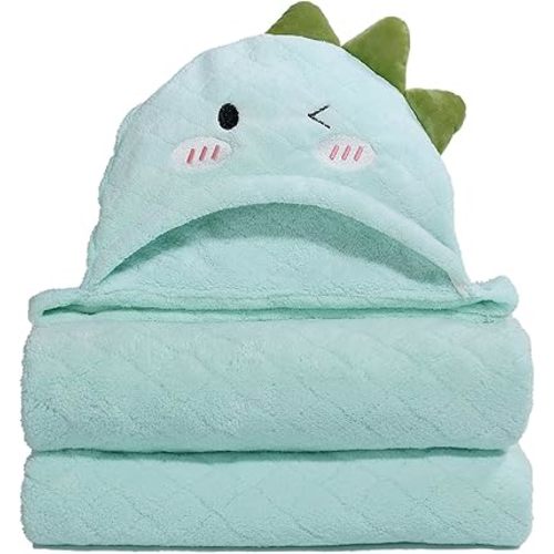 Baby Bath Towels Hooded, Dinosaur Thick Toddler Hooded Towel for Boy Age 0-5， 50" x 32" Large Size Soft Absorbent Coral Fleece Shower Gift for Kids,Beach Comfort Quick-Drying Green Dinosaur