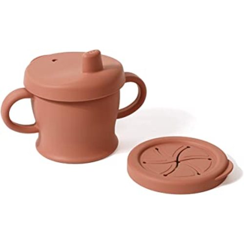 haakaa Silicone Sip-N-Snack Cup, Toddlers Sippy Cup&Snack Container 2-in-1, 100% Food Grade BPA Free Training Cup for Baby 6 Month+, 8 Oz (Rust)