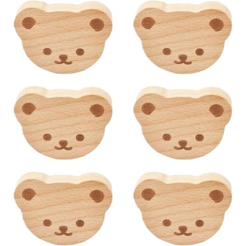 MOROBOR 6PCS Bear Shaped Wooden Knobs Single Hole Beech Wood Handles Wood Cupboard Cabinet Handles Knobs for Chest of Drawers with Screws& Expansion Tube