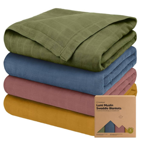 4-Pack Muslin Swaddle Blankets for Boys, Girls - Organic Baby Swaddles for Newborns, Soft & Breathable Receiving Baby Blankets for Girl, Boy, Neutral, Newborn Essentials Gift (Corals)
