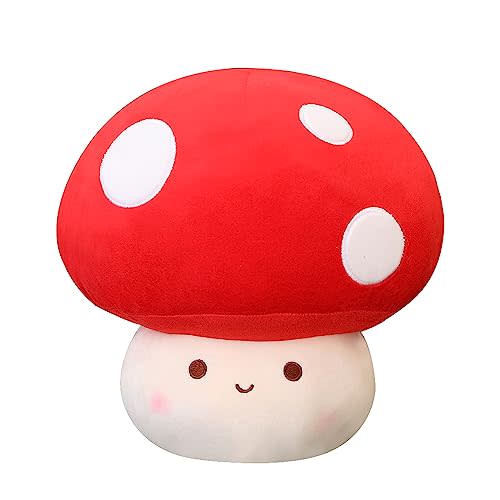 Yeqivo Cute Mushroom Plush Toy, Red 3D Soft Mushroom Plushie Hugging Pillow Gift for Girls Kids Home Decor Christmas Birthday 25cm
