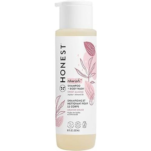 The Honest Company 2-in-1 Cleansing Shampoo + Body Wash | Gentle for Baby | Naturally Derived, Tear-free, Hypoallergenic | Sweet Almond Nourish, 18 fl oz