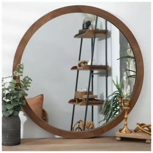 Round Wood Wall Mirror