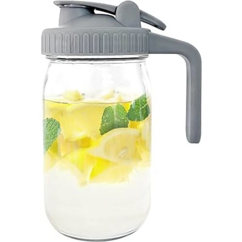 Mason Jar Pitcher With Pour Spout Lids & Handle 2 quart Large Glass Mason  Pitcher Wide Mouth 64 Oz For Breastmilk Fridge Iced Tea Sun Tea, Juice