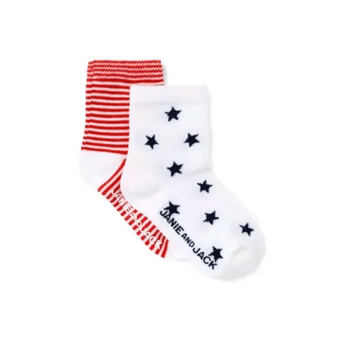 Baby White Star And Cherry Stripe Baby Stars And Stripes Sock 2-Pack by Janie and Jack