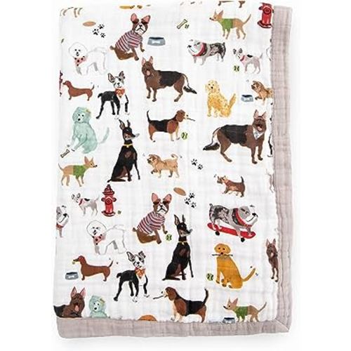 Little Unicorn Woof Cotton Muslin Quilt Receiving Blanket | 100% Cotton | Super Soft | Babies and Toddlers | 30” x 40” | Machine Washable