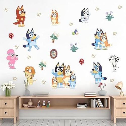 DERUN TRADING Wall Decals for Bluey Peel and Stick Cute Poodle Stickers for Baby Kids Nursery Girls Bedroom Living Room Decoration(Wall Mural)