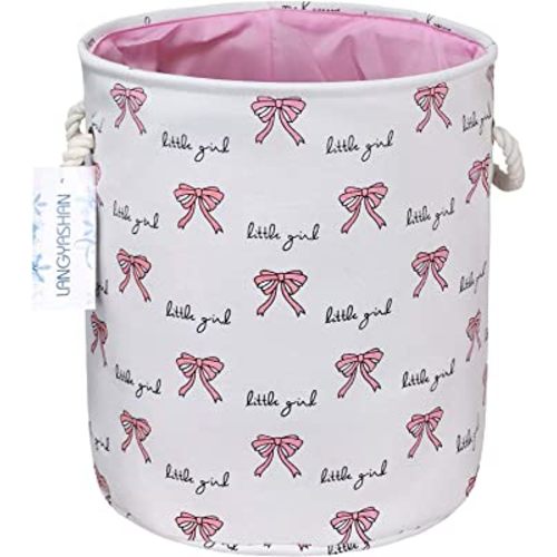 LANGYASHAN Laundry Basket Canvas Collapsible Organizer Storage Basket for Boys Girls Laundry Hamper Toy Bins Gift Baskets Bedroom Clothes Children Nursery (Bowknot)