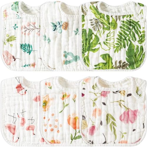 Zainpe 6Pcs Snap Muslin Cotton Baby Bibs Infants Feeding Bib Adjustable Burp Cloths Soft Drool Bibs for Toddlers Girl Boy - Green