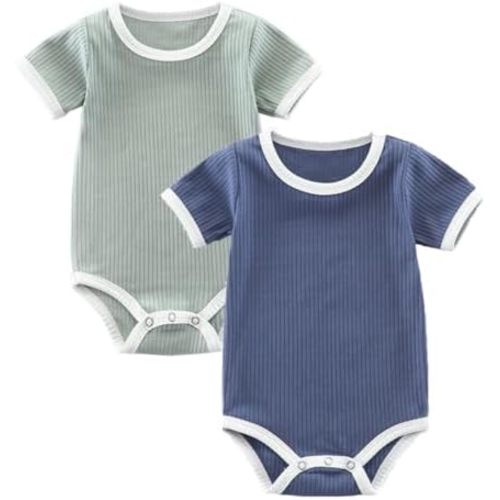 Baby Bodysuit,Short Sleeve Boys Girls Romper,100% Cotton Unisex Baby Clothes,Button Outfit,Pack of 2