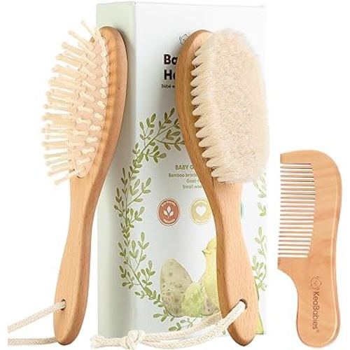 Baby Hair Brush and Comb Set for Newborn - Wooden Baby Hair Brush Set with Soft Goat Bristle, Baby Brush Set for Newborns, Baby Brush and Comb Set Girl,Toddler Cradle Cap Brush (Oval, Walnut)