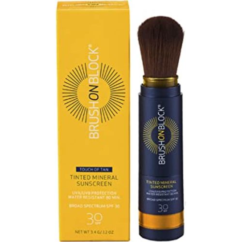 Brush On Block Mineral Sunscreen Powder, Refillable Broad-Spectrum SPF 30, Safe for Sensitive Skin, UVA UVB Face Protection, Natural, Reef Friendly (Touch of Tan)