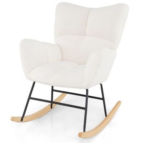 Costway Nursery Rocking Chair w/Comfy Backrest & Armrest Solid Wood Base for Living Room