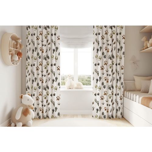 Animal tracks room darkening curtain, Woodland curtain single panel, Woodland nursery decor, Kids room curtains, Forest animals curtain FOF
