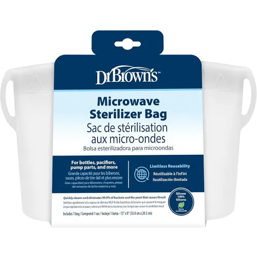 Dr. Brown’s 100% Silicone Microwave Steam Sterilizer Bag for Baby Bottles, Breast Pump Parts & Other Toddler Accessories, Reusable Sterilizing Bag