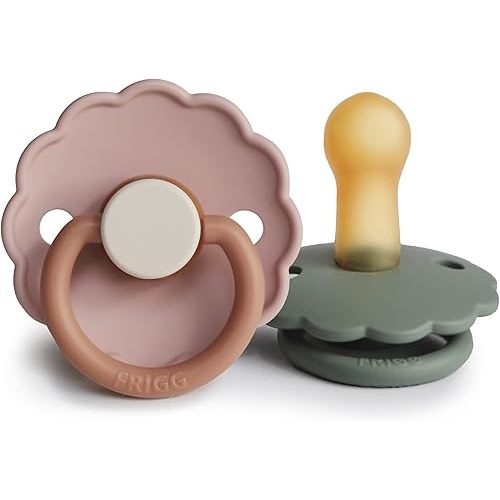 FRIGG Daisy Natural Rubber Baby Pacifier | Made in Denmark | BPA-Free (Biscuit/Lily Pad, 6-18 Months) 2-Pack