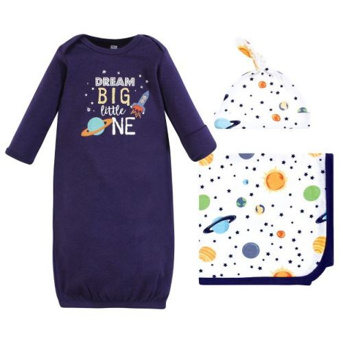 Hudson Baby Infant Boy Gown, Swaddle Blanket and Cap or Headband, Solar System, 0-6 Months
