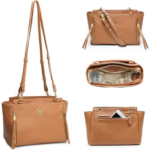 miss fong Brown Diaper Bag Purse, Small, Crossbody, ECO PU Leather, 9 Pockets, Insulated, Unisex-Adults