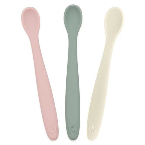 WeeSprout Silicone Baby Spoons - First Stage Infant Feeding Utensils With Soft-Tip, Bendable Kitchenware for Parent & Self-Feeding, Ultra-Durable, Dishwasher Safe, Travel Case, Set of 3