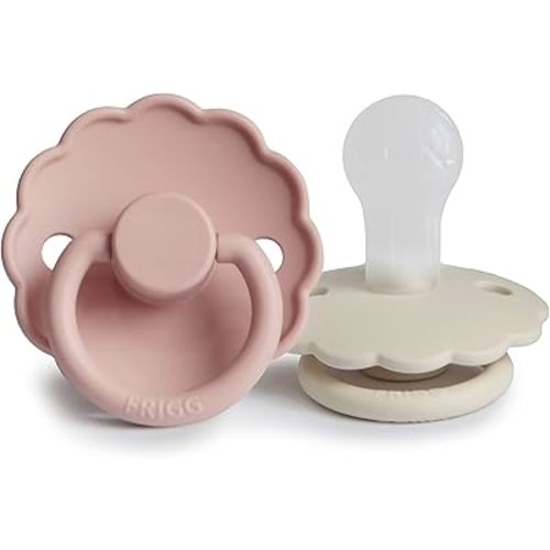 FRIGG Daisy SilkySoft Silicone Baby Pacifier | Made in Denmark | BPA-Free (Blush/Cream, 0-6 Months)