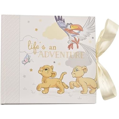 Happy Homewares Lion King Life is an Adventure Baby Photo Album with Ivory Ribbon - 50 Pictures - Perfect for Family with New-Born Baby - Officially Licensed