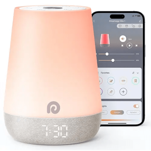Dreamegg Sound Machine Baby - White Noise Sound Machine Baby With Night Light, Ok to Wake Alarm Clock, 34 Soothing Sounds, Sleep Trainer, Routine Builder, App Control for Kids Nursery Sleeping Bedroom