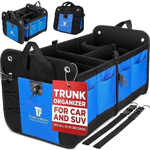 TRUNKCRATEPRO Car Trunk Organizers | Trunk Organizer, Car Storage Organizer - Premium Compartments Collapsible Portable car trunk organizers and storage for SUV (Large Capacity)