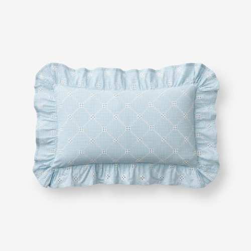 Company Cotton Eyelet Ruffle Yarn-Dyed Blue 21 in. X 12 in. Lumbar Throw Pillow Cover