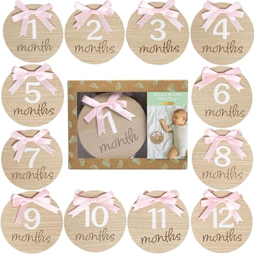 Kate & Milo Milestone Props, Bow, Double-Sided Baby Announcement Discs, Pink 3D Bow Ideal For Baby Girl's, Photo Prop for Monthly Pregnancy Journey and Baby Milestones, 1-12 Months