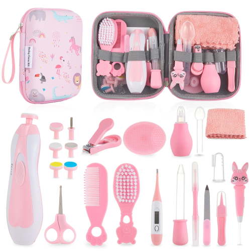 Lictin Baby Healthcare and Grooming Kit, 23 in 1 Electric Safety Nail Trimmer Newborn Nursery Health Care Set with Thermometer, for Infant Toddlers Baby Shower Gifts, Pink