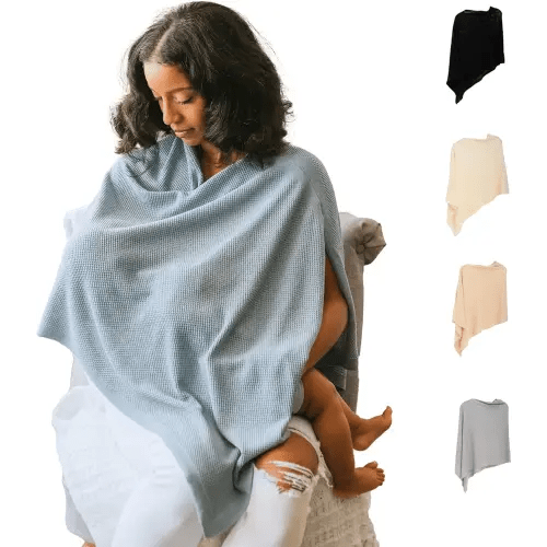 Breathable Nursing Cover Up for Breastfeeding - Privacy Nursing Covers - Newborn Essentials Must Haves - Improved Ponchy by Gold Mamas - Blue