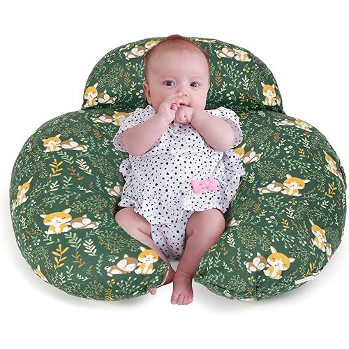 Nursing Pillow for Breastfeeding, Animal Patterns Removable Cotton Cover, Support for Mom and Baby, Plus Size Ergonomic Design Breastfeeding Pillows, Machine Washable, Green