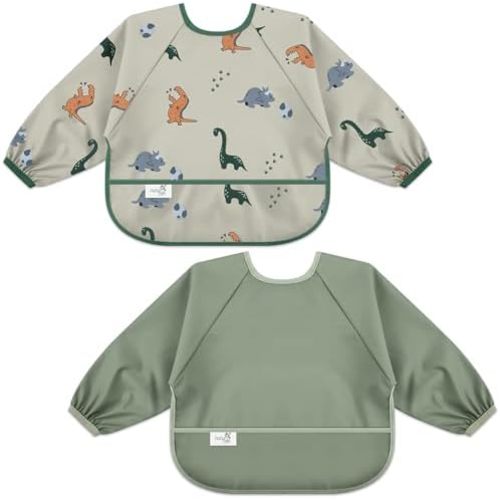 Long Sleeve Baby Bib, Waterproof Fabric, Catch-All Pocket, Baby Smock Bib, Adjustable Sleeves