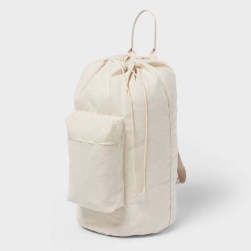 Canvas Backpack Laundry Bag - Brightroom™: Linen Backpack Hamper, 50L Capacity, Multipurpose, Beige, 1 Handle