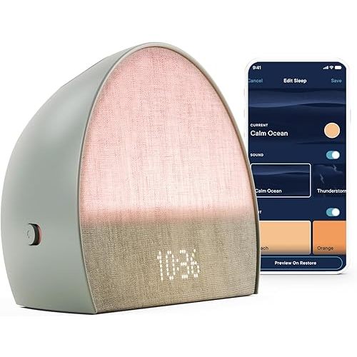 Hatch Restore 2 Sunrise Alarm Clock, Sound Machine, Smart Light (Slate) ー Your Smart Sleep Clock, White Noise, Customizable Sleep Routines for Adults, Unwind Gently, Dimmable Clock, Wake Up Energized