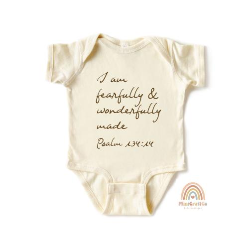 Christian Baby Announcement Onesie®, I Am Fearfully and Wonderfully Made Jesus Toddler Shirt, Baby Shower Gift, Baby Boy Girl Religious Clot
