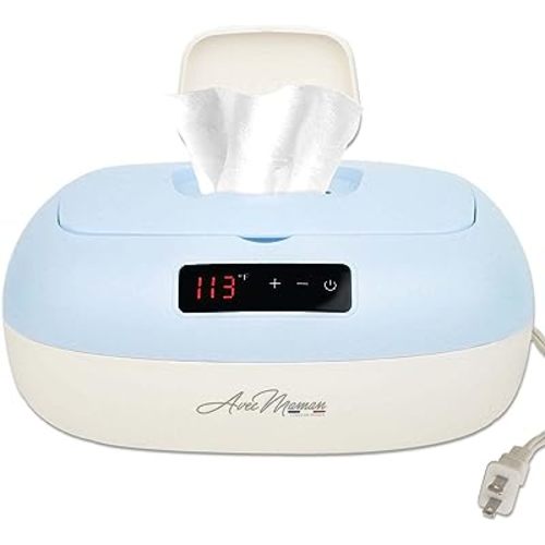 Avec Maman La Caresse Baby Wipe Warmer - Baby Essentials for Boys - Wet Wipe Dispenser - Adjustable Heat Settings Digital Display - Blue - Calentador de Wipes para Bebes - Ideal for Baby Shower