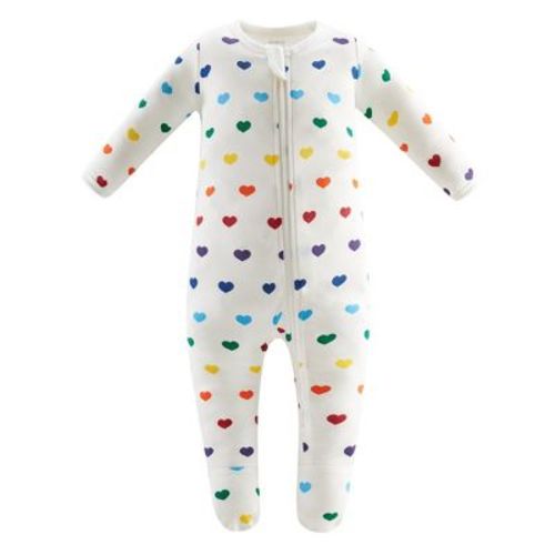 Owlivia Organic Cotton Pajama, Baby Sleep N' Play- Rainbow Hearts, 6-12 Months