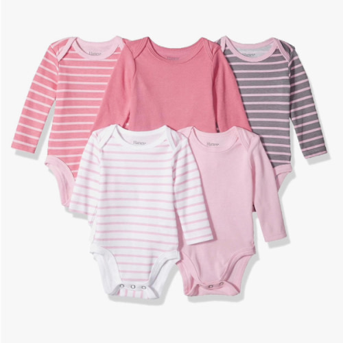 Hanes Baby Long Sleeve Bodysuit, Ultimate Flexy Bodysuits Boys & Girls, 5-Pack