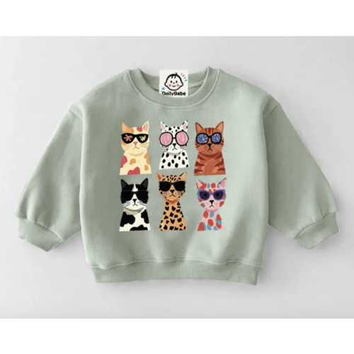 Cat Pattern Sweatshirt - Light Green 3-6 Mos