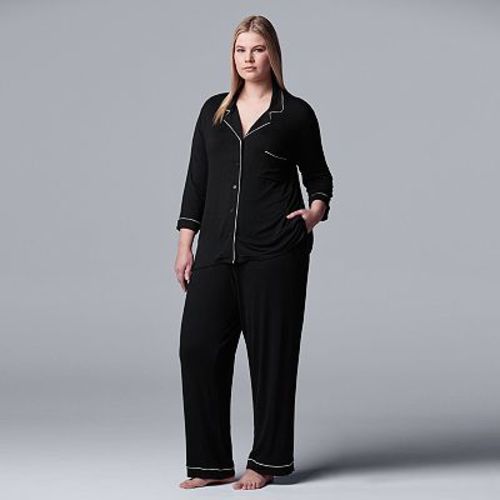 Plus Size Women's Simply Vera Vera Wang Basic Luxury Notch Pajama Set