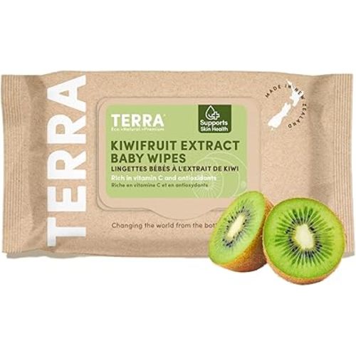 Terra Bamboo Baby Wipes: Kiwifruit Extract, 99.5% Pure New Zealand Water, 100% Biodegradable Bamboo Fiber, 0% Plastic, Unscented Baby Wipes for Sensitive Skin, 1 Pack of 70 Wipes