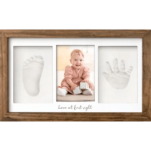 Baby Hand and Footprint Kit - Clay Handprint Keepsake Frame, Newborn Nursery Picture Frame, Personalized New Mom Gifts for Baby Shower & Registry (Medium Oak)