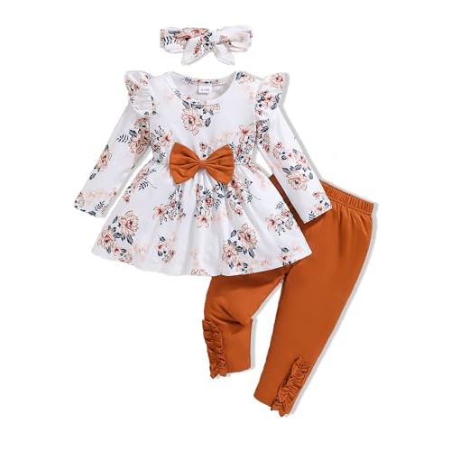 Doresbebe Toddler Baby Girl Clothes Infant Girl Outfits Summer Ruffle Floral T-Shirt Top Pants Set Spring Clothes