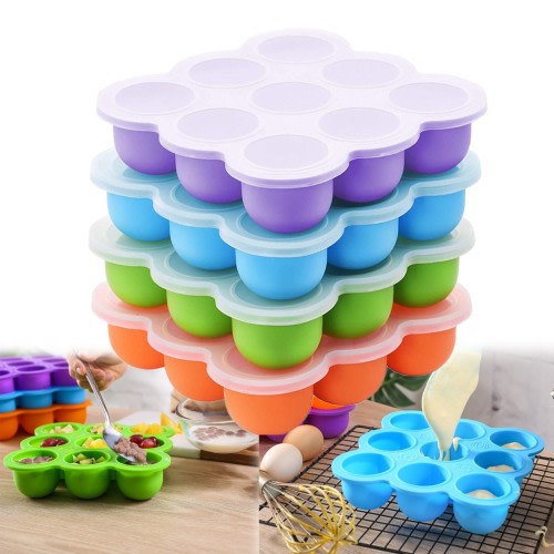 Baby Food Storage Container - with Airtight Lid and 7 Independent Cells, BPA Free Silicone Freezer Tray with Clip-On Lid for Breast Milk Storage, Homemade Baby Food, Vegetable & Fruit Purees ﻿