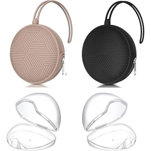 Smlpuame 4 Pack Pacifier Holder Case Set,2 Silicone Portable Pacifier Cover Pouch Bag for Diaper Bags Baby Carriage with 2 Transparent Pacifier Storage Container Box,Easy to Clean,Blush+Black