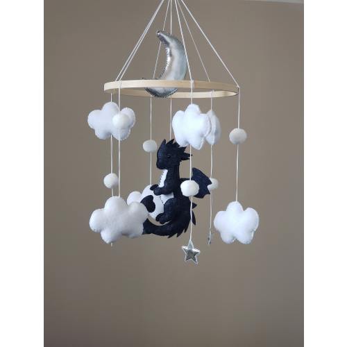 Navy blue dragon mobile for nursery, gift for boys, gift for girls, dragon mobile for crib,fantasy nursery decor