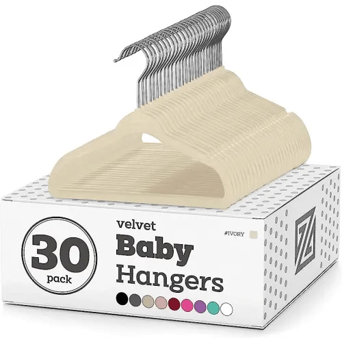 12 Pack Baby Hangers with Clips Velvet Ultra Thin Non Slip Kids Hanger Ivory, Beige