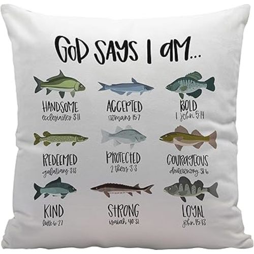 Christian Bible Scripture God Says I am Fishing Throw Pillow Cover Decor for Home Kids Room Nursery Playroom Decor,Fishing Gifts for Kids Girls Boys,Christian Gifts for Women Teen Girls,18x18 Inches